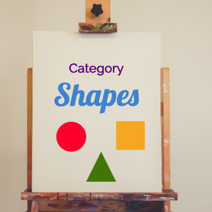 Picture of an easel art stand that has paper on it that says: &quot;Category: Shapes&quot;
There is a circle, square, and triangle.